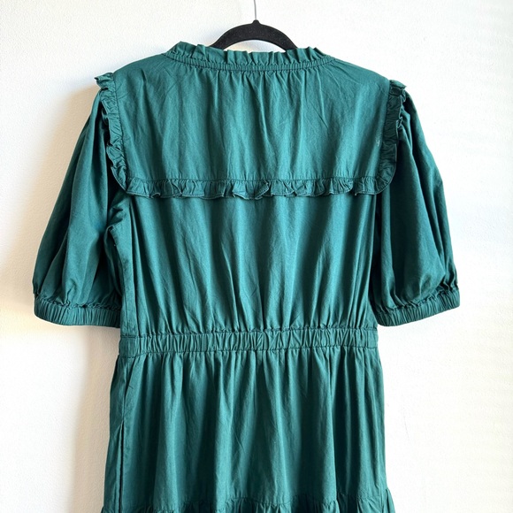 Sea NY Sibylle Solid Dress Forest Poplin Tiered Skirt Ruffle Pockets Medium - Picture 8 of 14